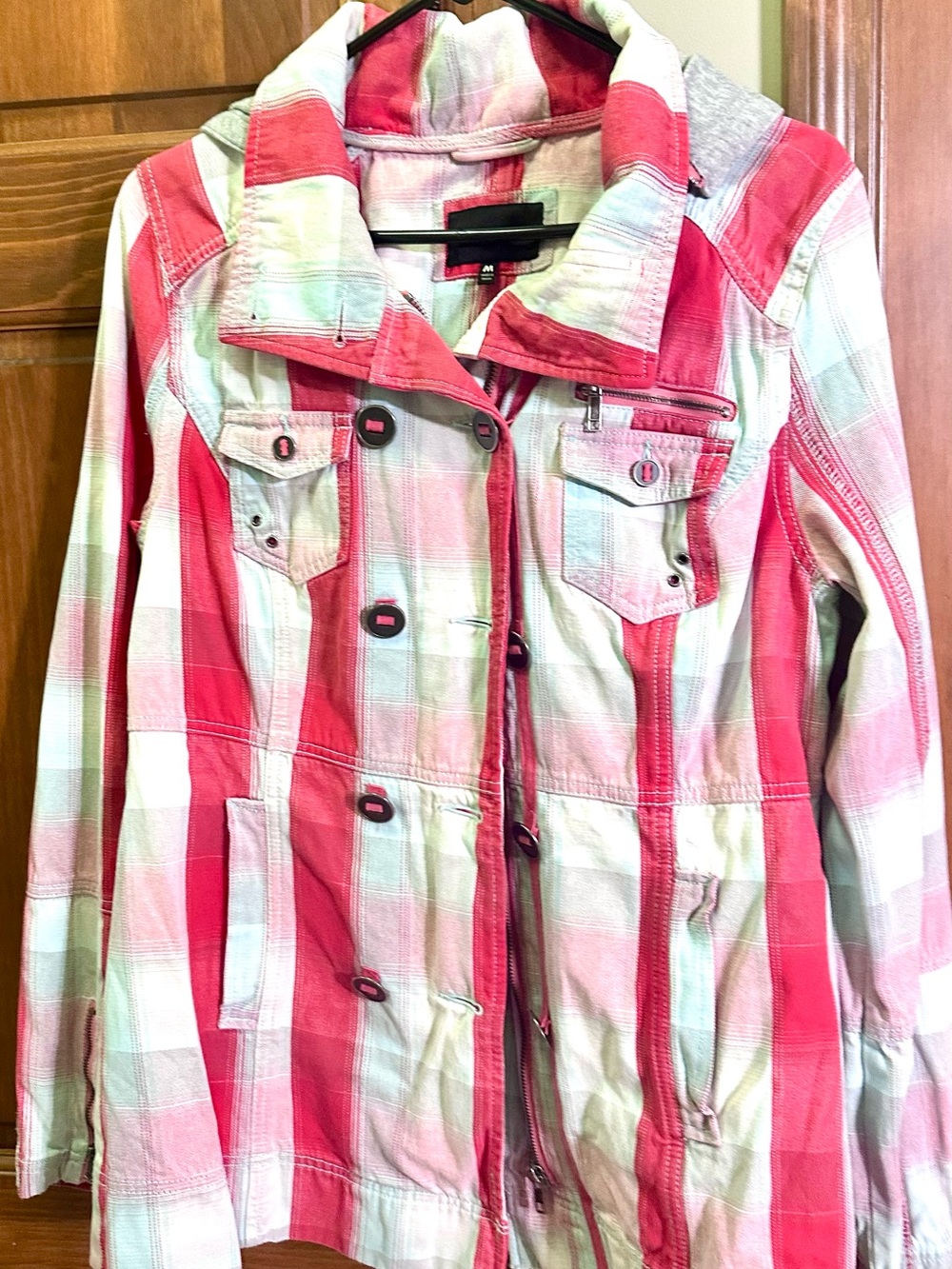 Hurley Pink and Cream Plaid Shirt Jacket